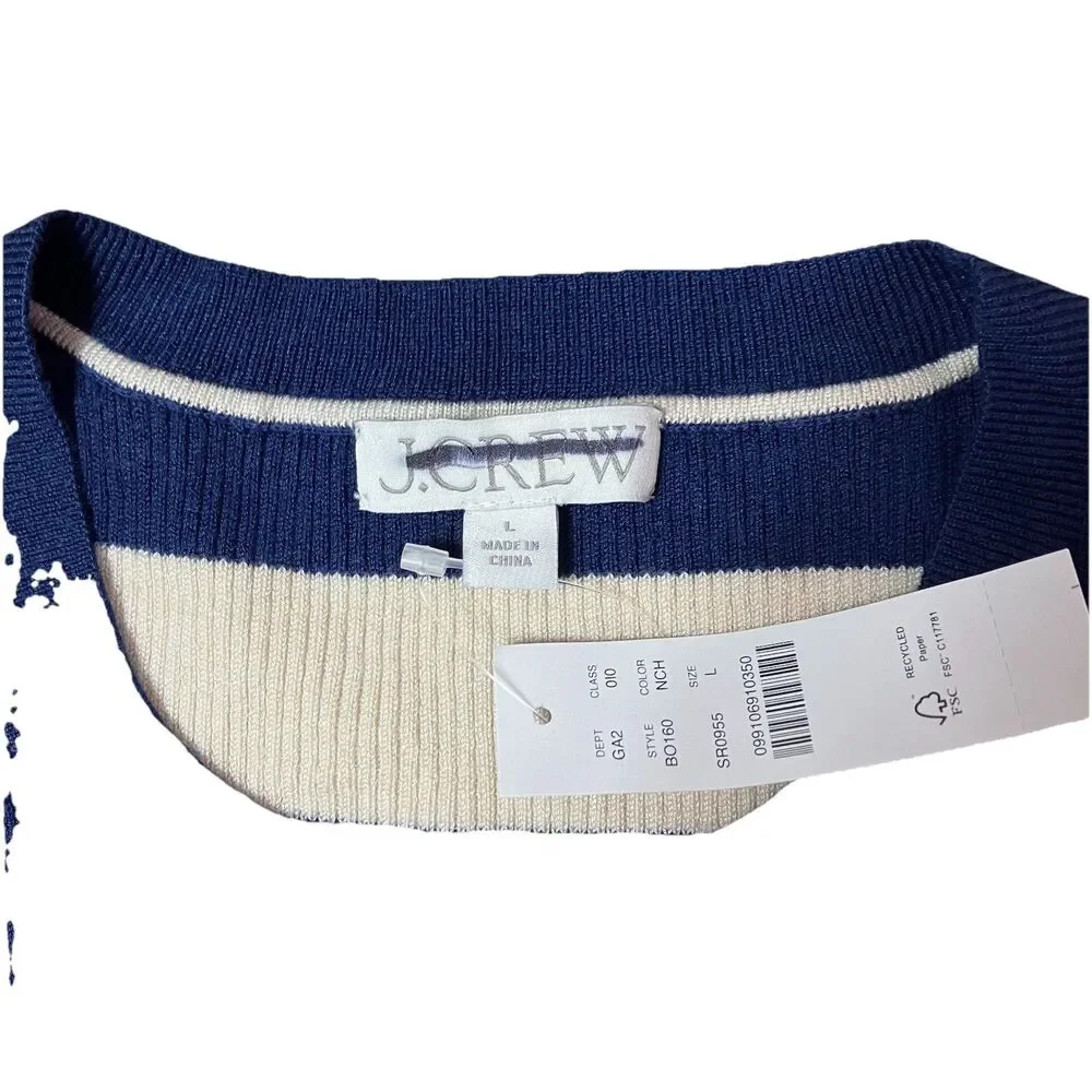 J Crew Navy‎ Cream Striped Ribbed Crewneck Nautical Coastal Sweater